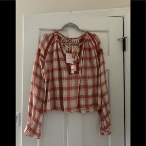 Free People plaid peasant top.